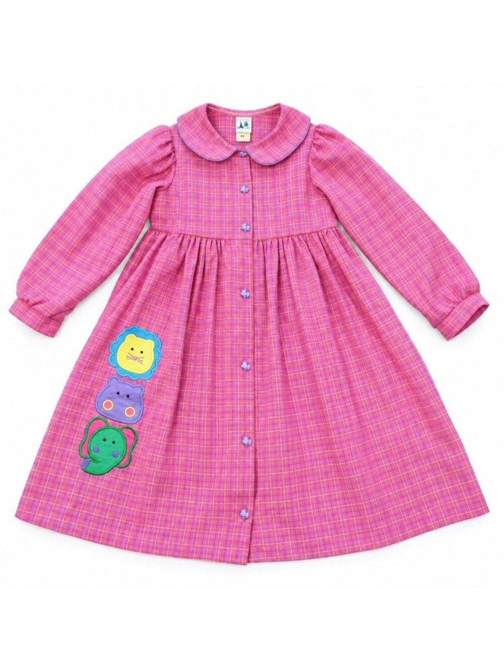 Vintage 90s Austin & Ashley Girls Pink Plaid Animal Applique Dress Size 6X